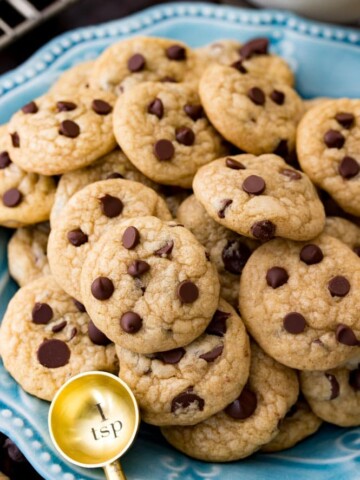 Plate of mini chocolate chip cookies