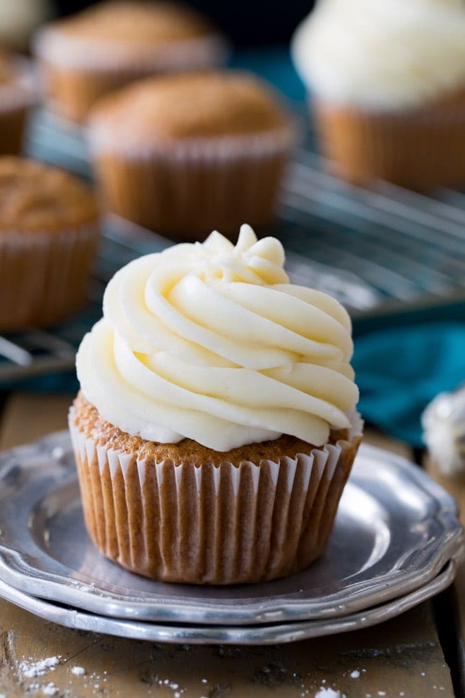 Cream cheese frosting on a cupcake