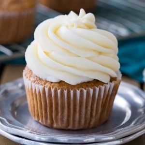 Cream cheese frosting on a cupcake