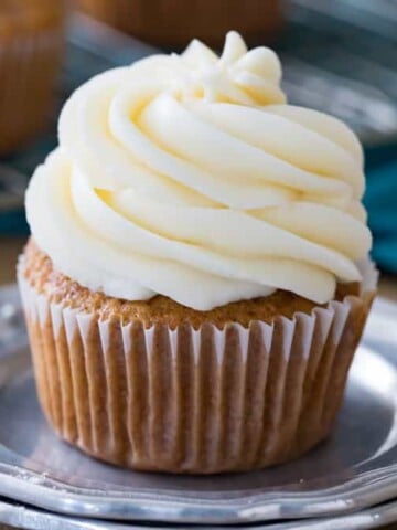 Cream cheese frosting on a cupcake