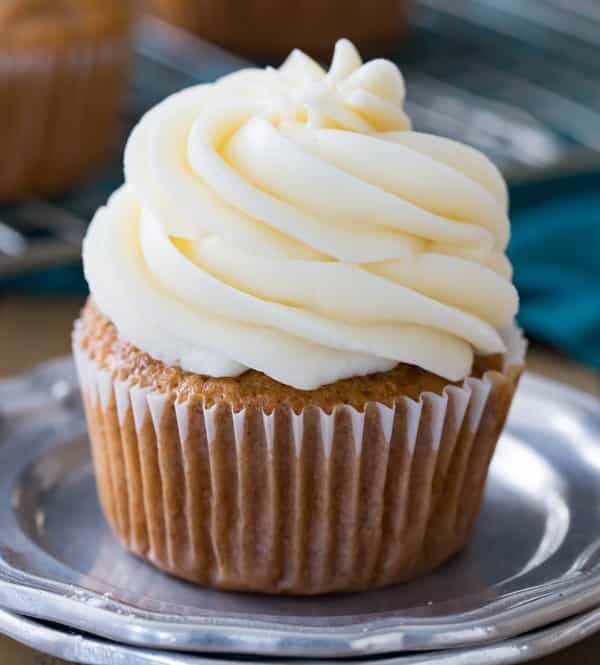 Cream cheese frosting on a cupcake