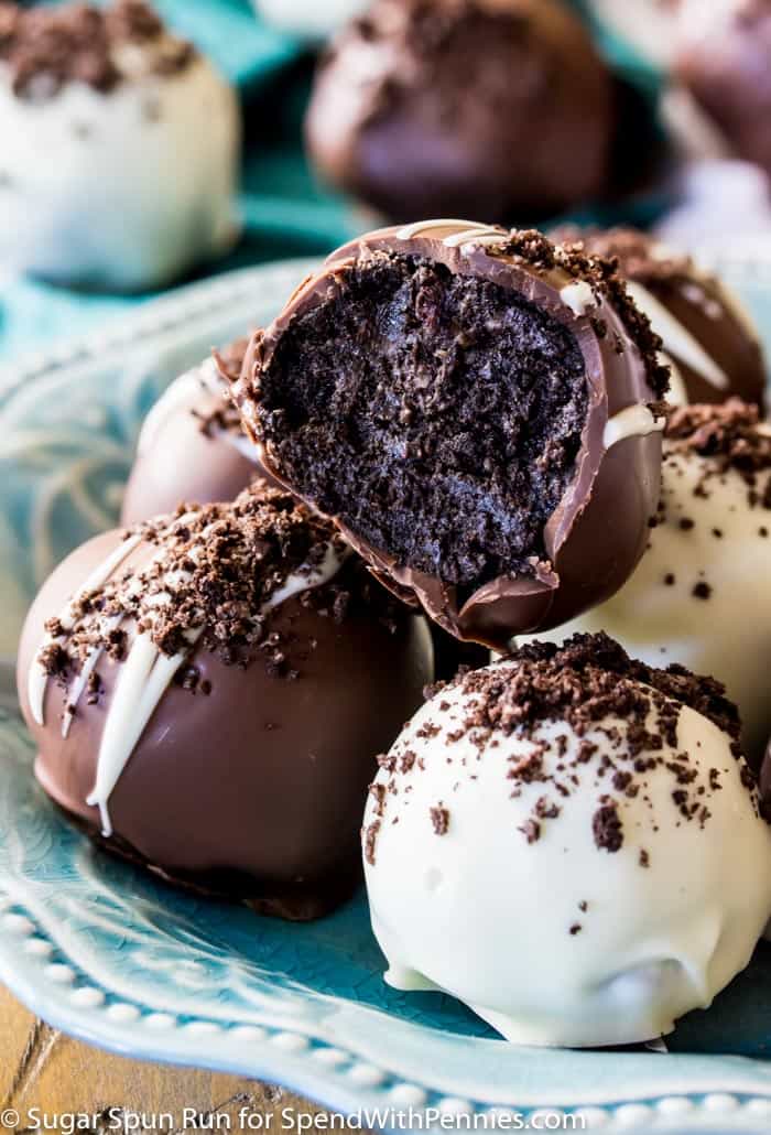 Rich chocolate interior of an Oreo ball