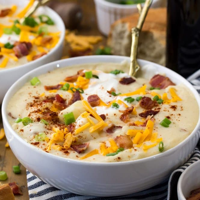 Loaded Instant Pot Potato Soup - Bowl of Delicious