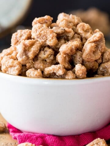 Candied walnuts in bowl