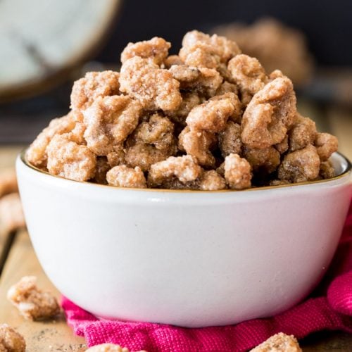 Candied walnuts in bowl