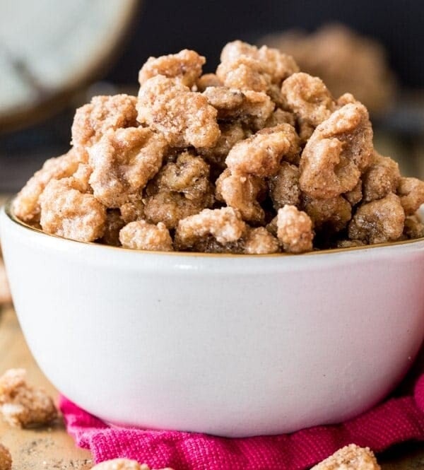 Candied walnuts in bowl