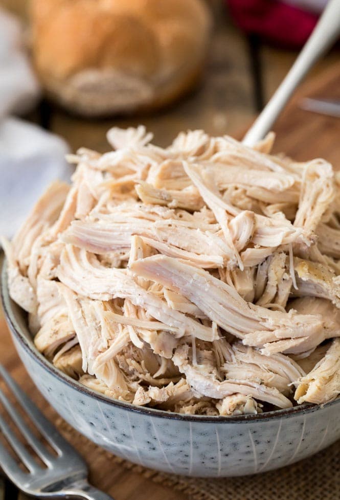 A bowl of shredded chicken