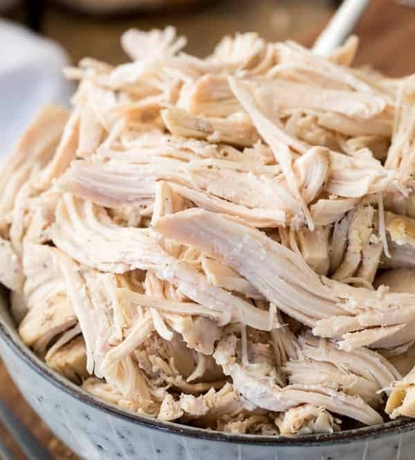 Shredded chicken in bowl