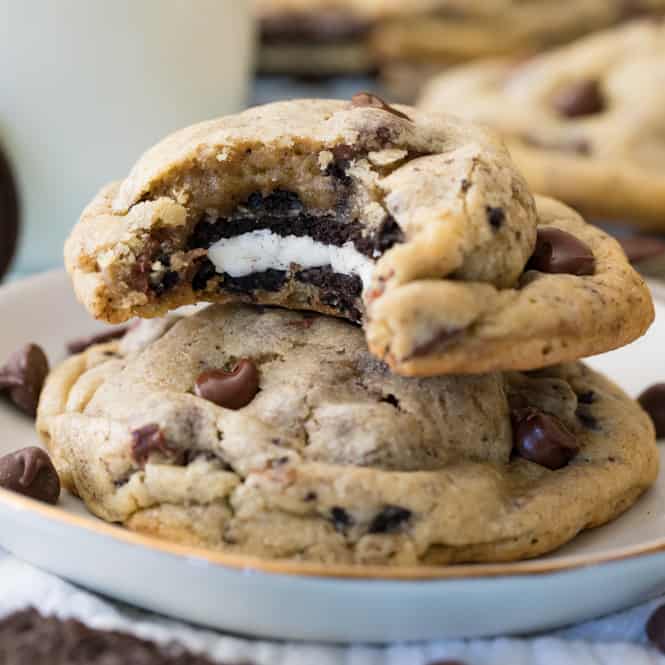 Oreo Stuffed Chocolate Chip Cookies - Sugar Spun Run