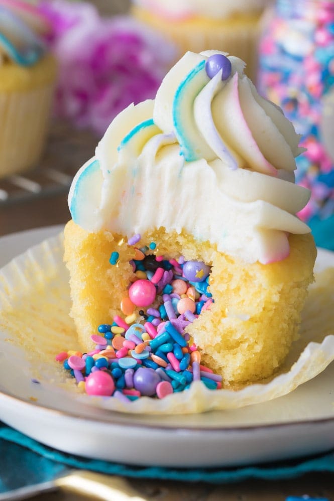 Vanilla Pinata Cupcake Filled with sprinkles