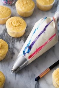 Striped of color in frosting bag