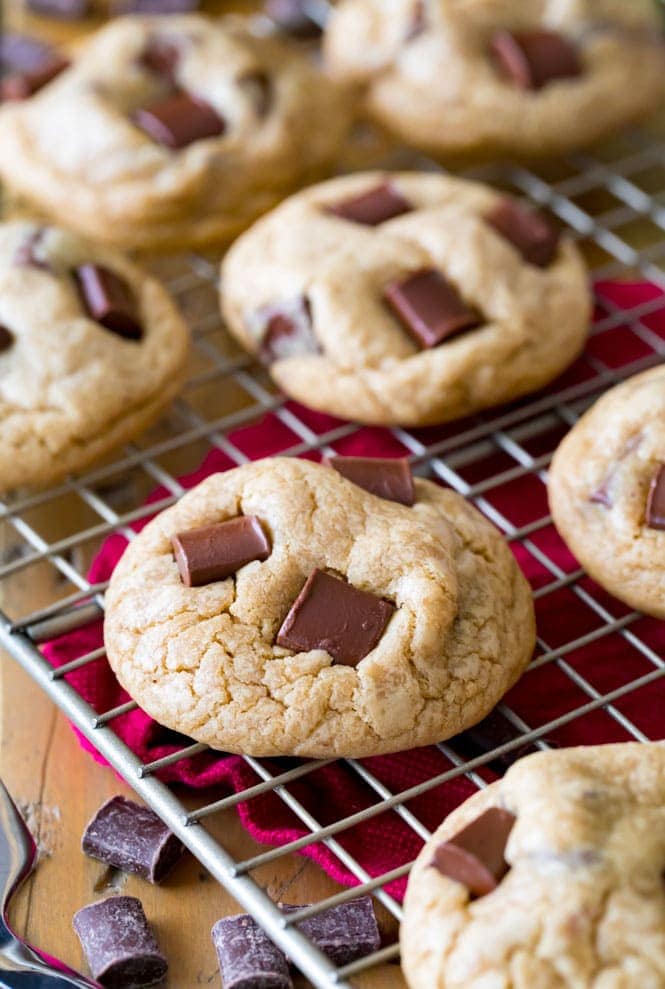 Cream Cheese Chocolate Chip Cookies cooling on a wire rack