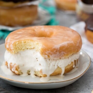 Donut ice cream sandwich on plate