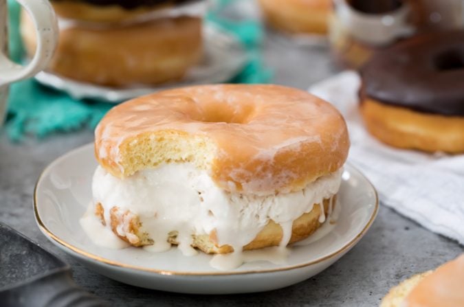 Donut ice cream sandwich on plate