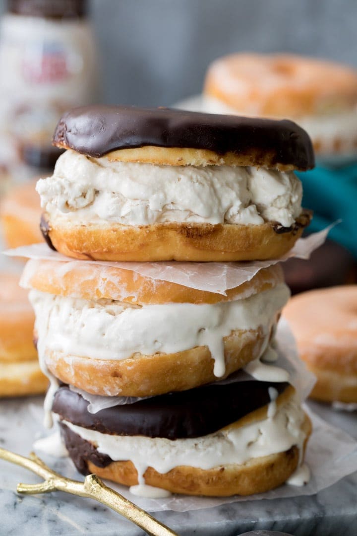 Stacked donut ice cream sandwiches