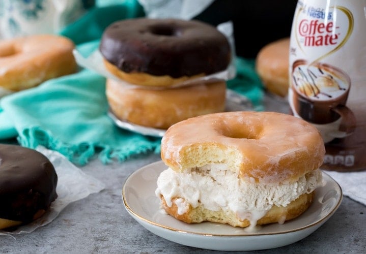 Donut ice cream sandwich on plate