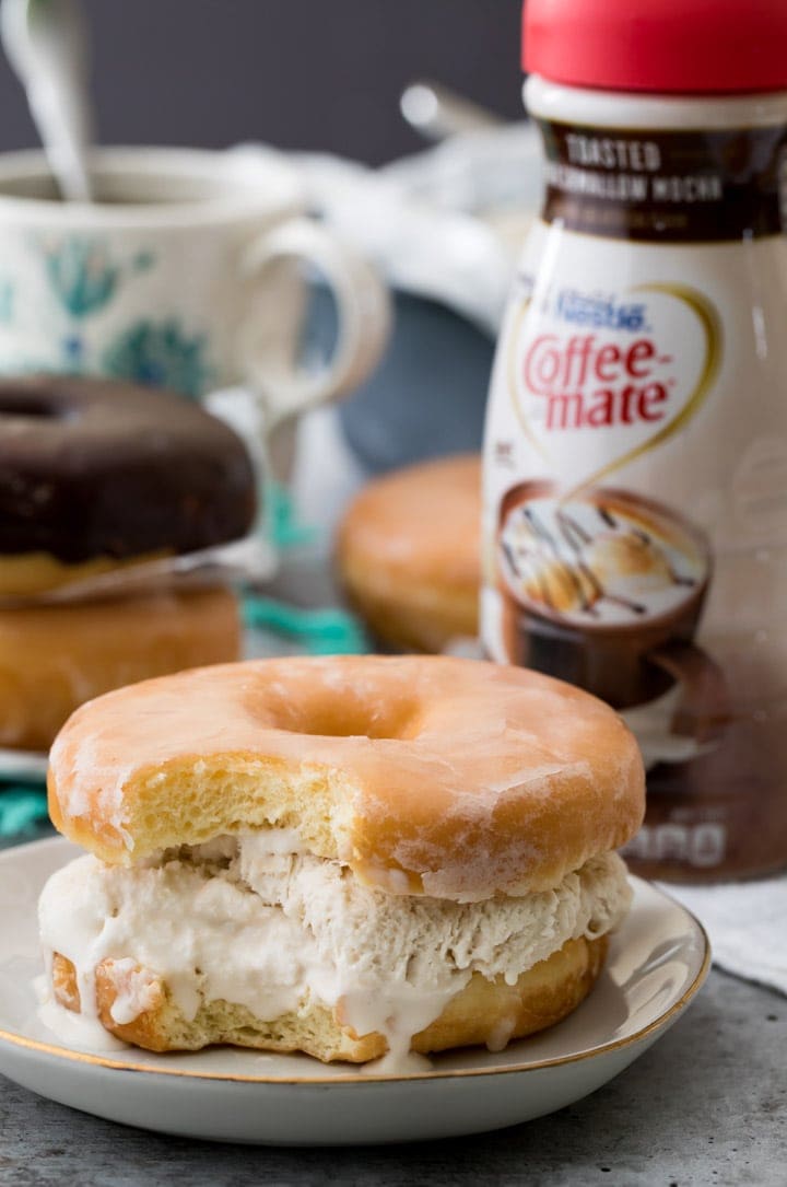 Donut ice cream sandwich on plate