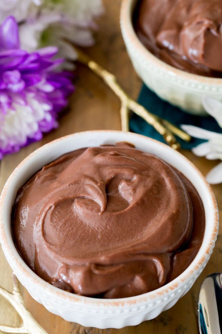 A small bowl of homemade chocolate pudding