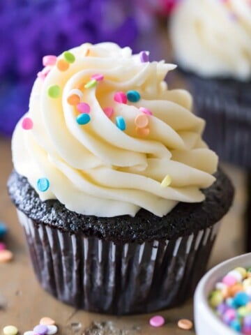 Vanilla frosting on cupcake