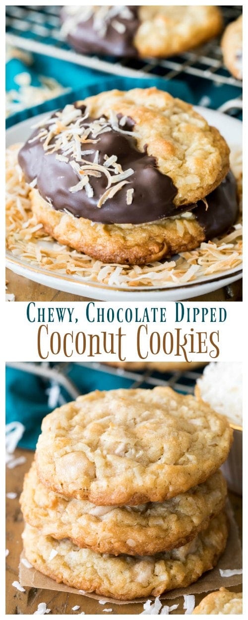 Chew, Chocolate Dipped, coconut cookies
