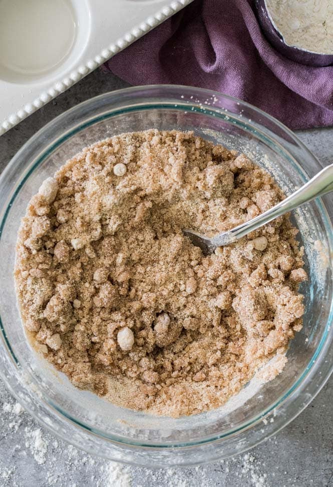 A bowl of crumbly streusel topping