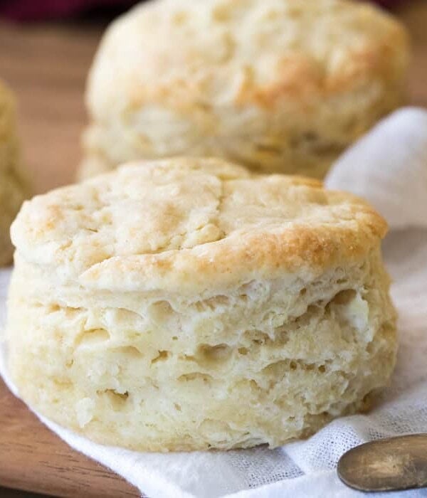 flaky biscuit on white cloth