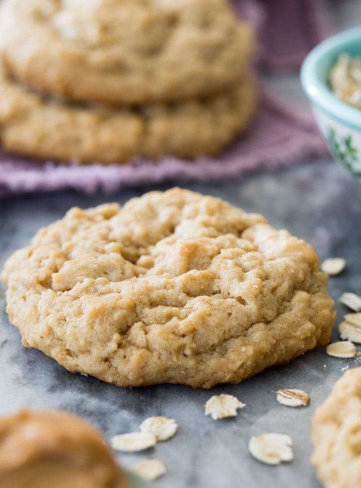 Peanut Butter Oatmeal Cookie chilling on marble board