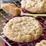 Peanut butter oatmeal cookie on cooling rack