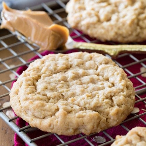 Peanut butter oatmeal cookie on cooling rack