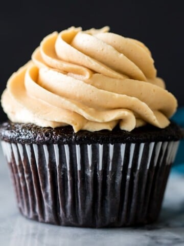 Dark chocolate cupcake with peanut butter frosting
