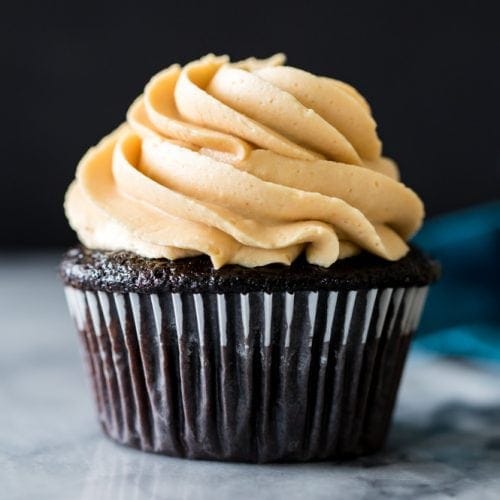 Dark chocolate cupcake with peanut butter frosting