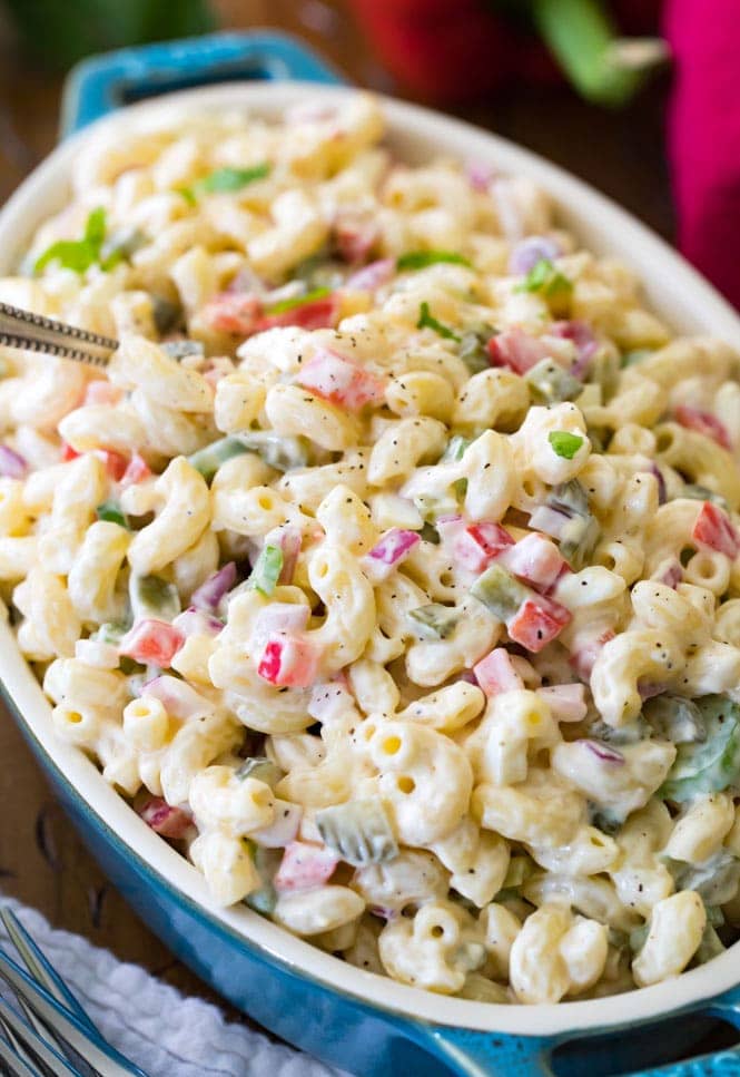 A heaping bowl of homemade macaroni salad