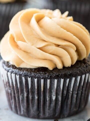 Peanut butter frosting on cupcake
