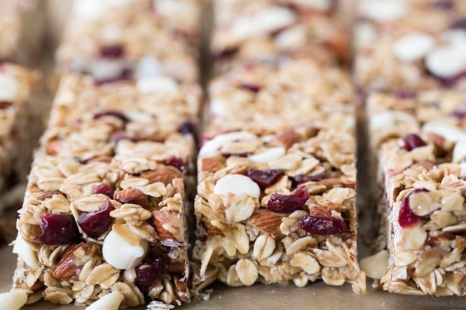 White chocolate cranberry granola bars