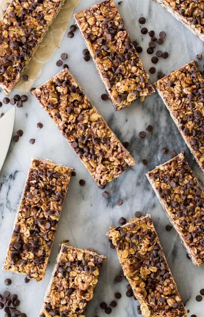 granola bars on a marble slab