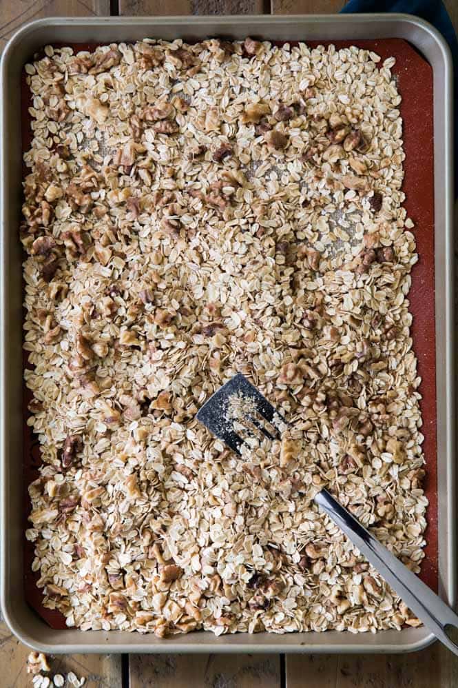 Toasted oats and nuts for making granola bars