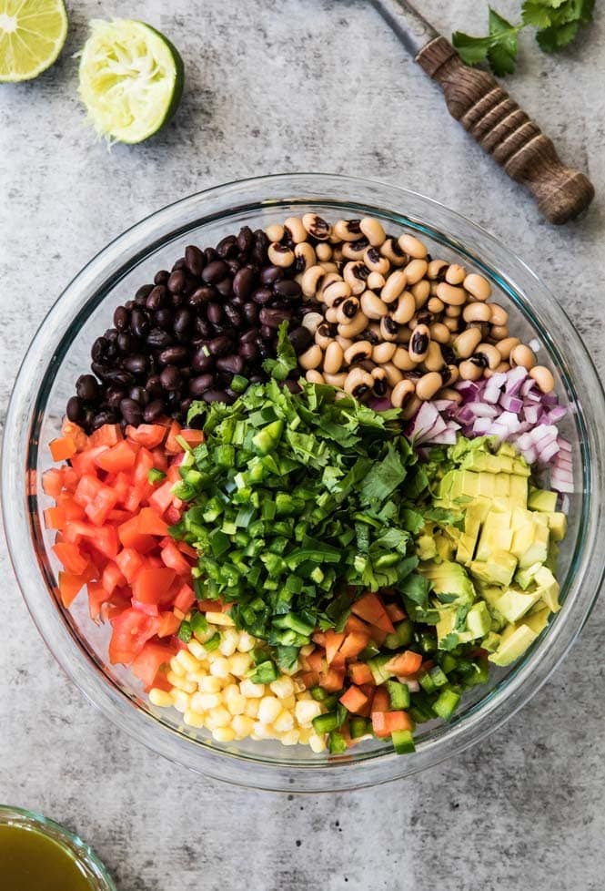 Texas caviar ingredients in a bowl