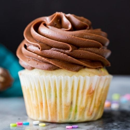Chocolate cream cheese frosting on cupcake
