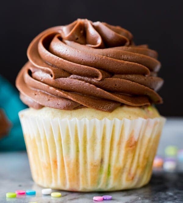 Chocolate cream cheese frosting on cupcake