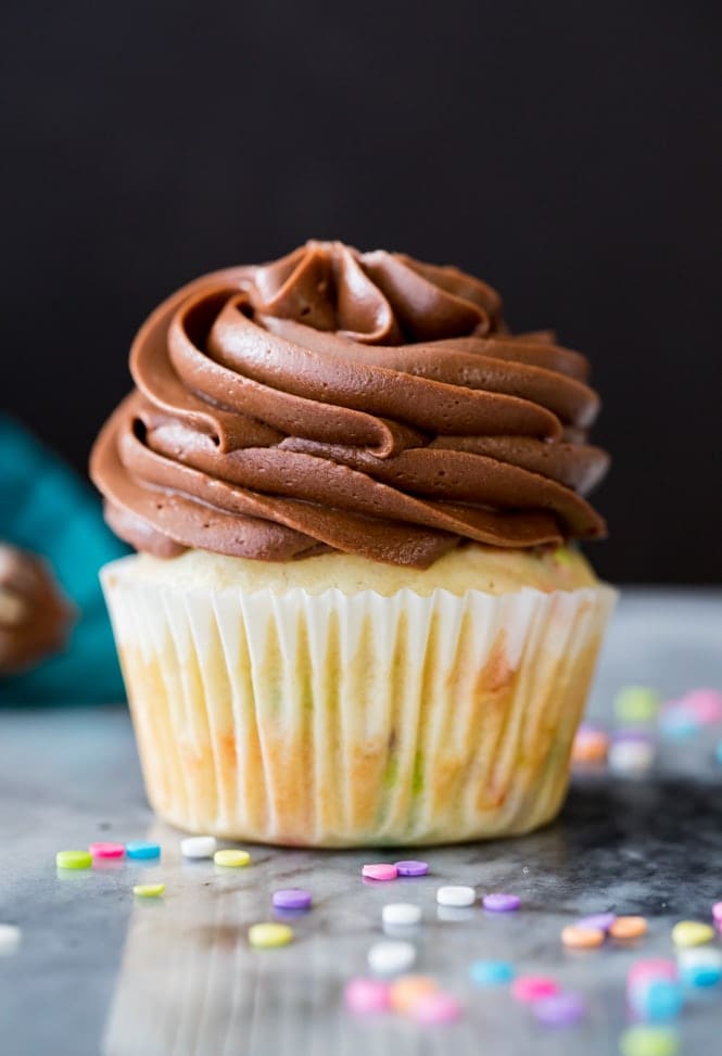 Chocolate cream cheese frosting on a cupcake