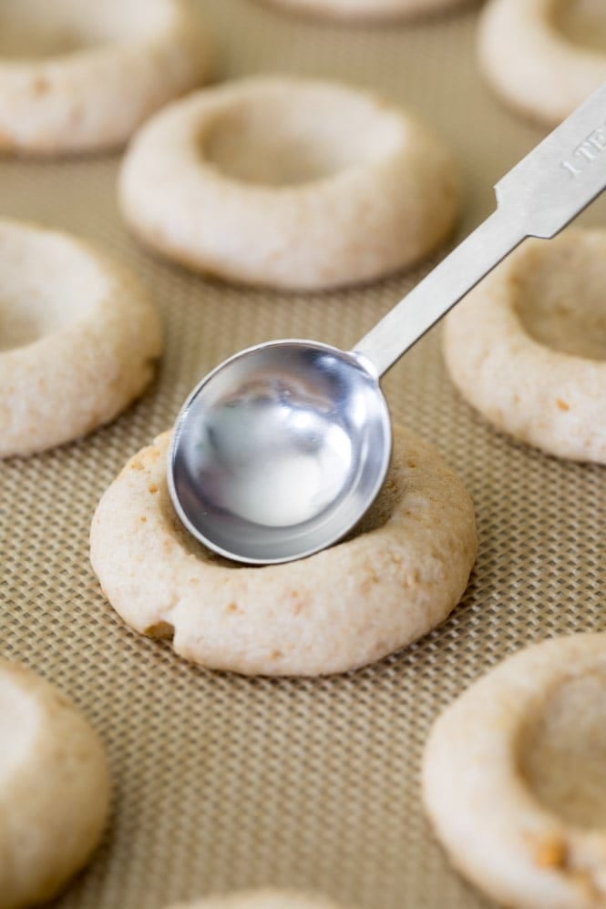 Re-indenting a key lime pie thumbprint cookie after baking