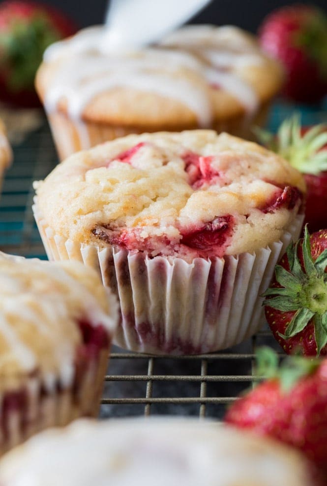 strawberry muffin on a cooling rack