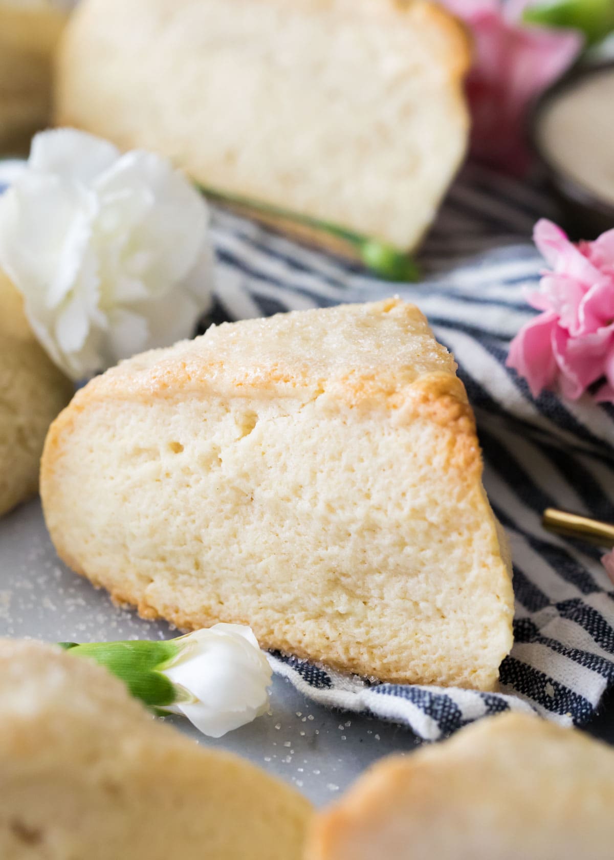 golden brown scone on marble