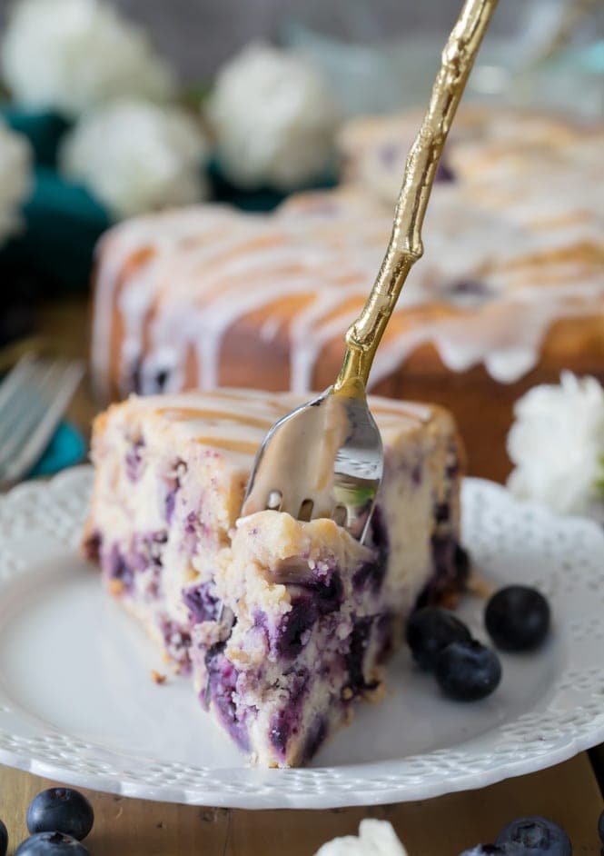 Fork full of blueberry cake
