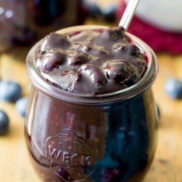 Blueberry sauce in glass jar