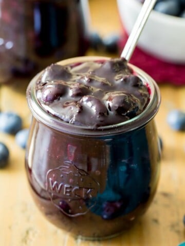 Blueberry sauce in glass jar