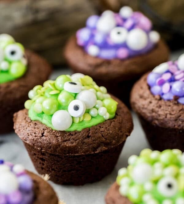 Halloween brownies with green and purple fillings
