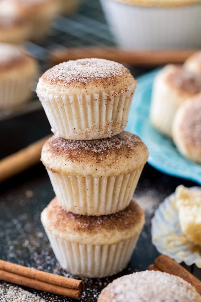 A tower of cinnamon muffins