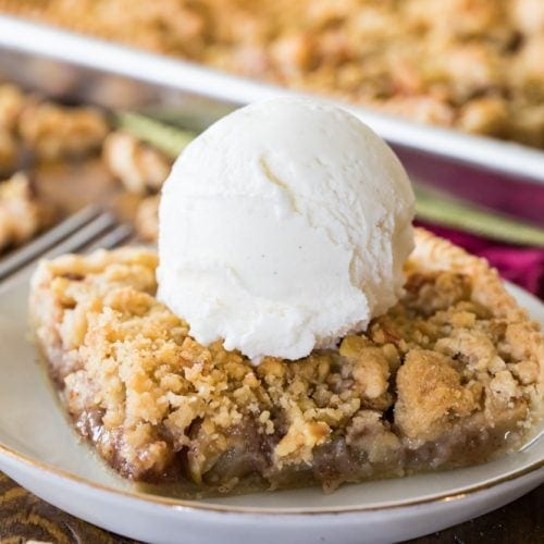 Apple slab pie with scoop of vanilla ice cream
