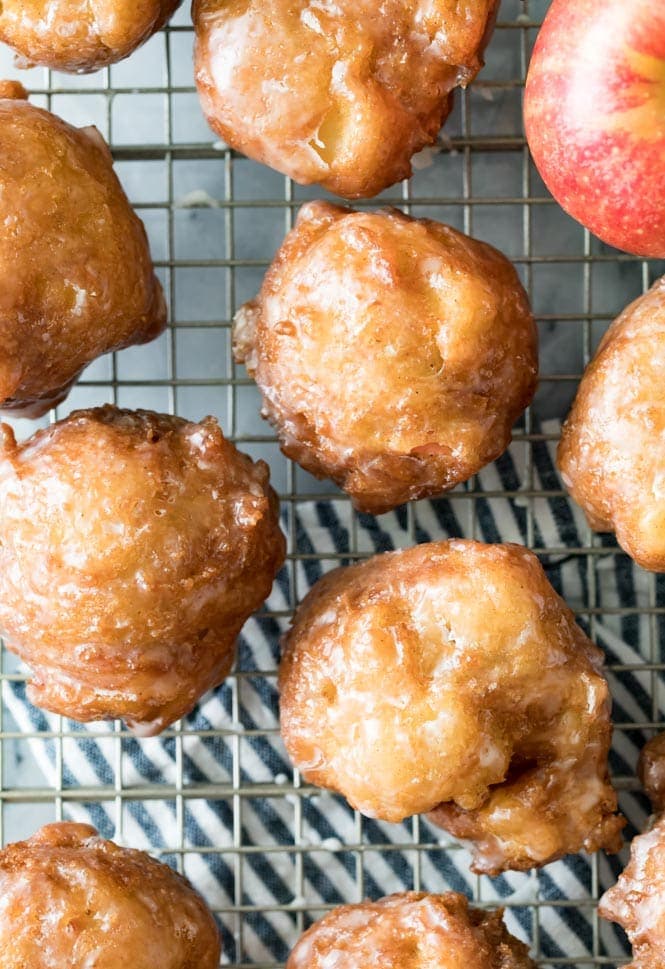 Apple fritters on cooling rack